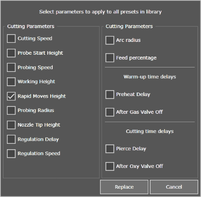 Quick change of parameters for all library processes