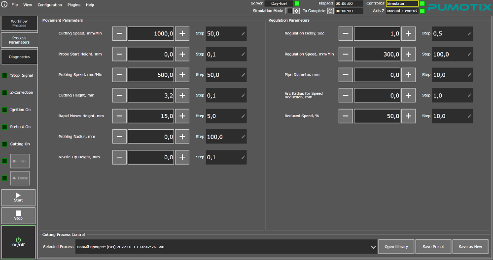 “Process Parameters” Tab