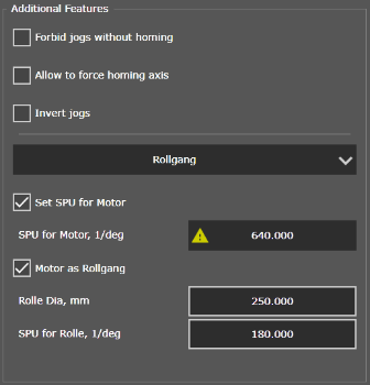 Advanced settings for the rollgang