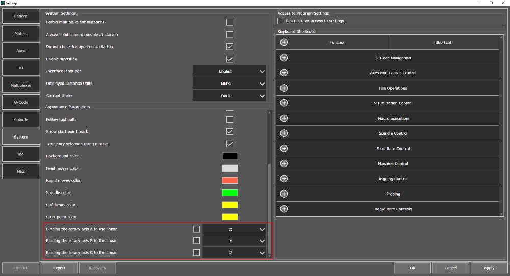 Setting up rotation axes binding