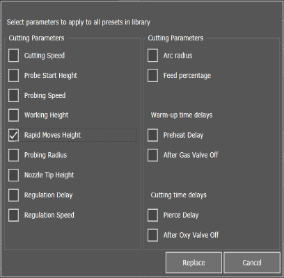 Quick change of parameters for all library processes